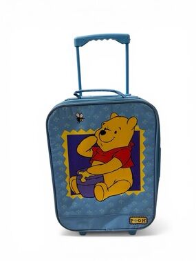 Vintage Winnie the Pooh Rolling Suitcase Disney Kids Blue Luggage